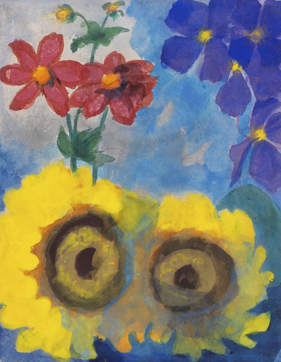Emil Nolde - Sonnenblumen, rote und blaue Blüten