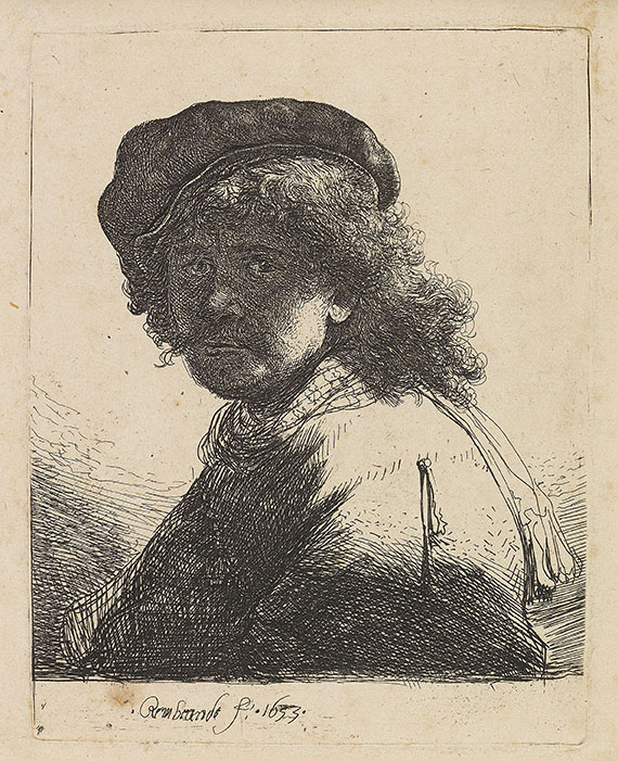 Harmenszoon Rembrandt van Rijn - Selbstbildnis mit Kappe und Schal