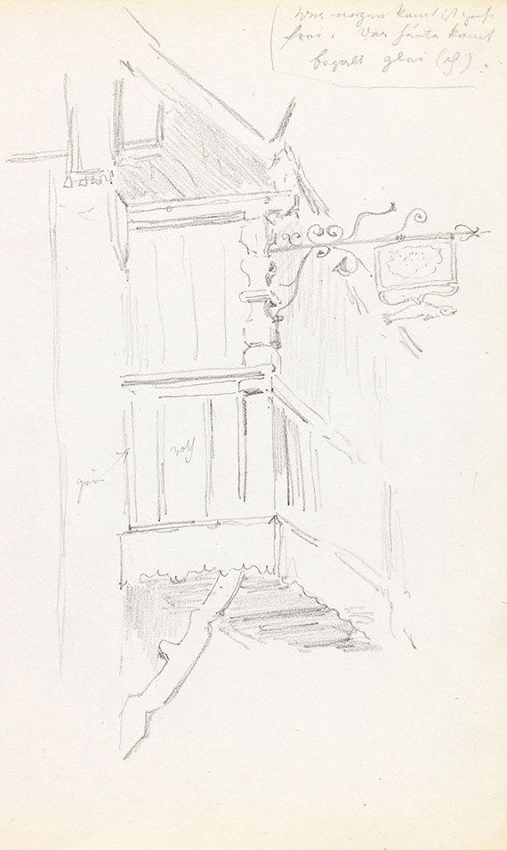 Carl Spitzweg - 3 Bll.: Baumstudie. Felsenstudie. Balkonstudie mit Ladenschild (Wirtschaft zur Fischer-Rosl) - 