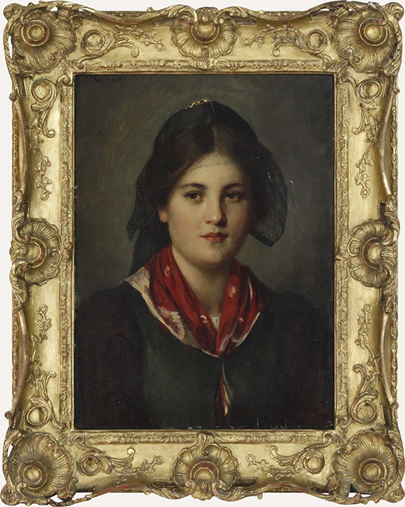 Franz von Defregger - Dirndl mit Spitzenhaube - Frame image