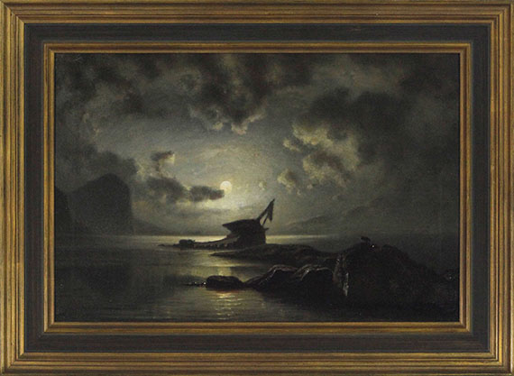 Knud Andreassen Baade - Schiffswrack bei Mondschein an der Küste - Frame image