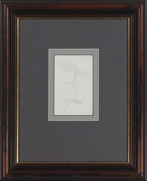 Carl Spitzweg - 3 Bll.: Baumstudie. Felsenstudie. Balkonstudie mit Ladenschild (Wirtschaft zur Fischer-Rosl) - Frame image