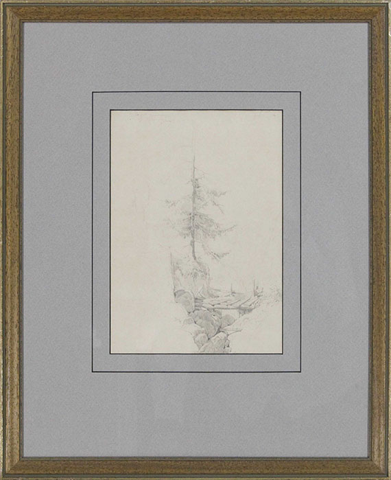 Carl Spitzweg - 3 Bll.: Baumstudie. Felsenstudie. Balkonstudie mit Ladenschild (Wirtschaft zur Fischer-Rosl) - Frame image