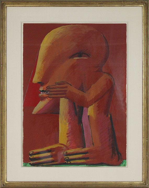 Horst Antes - Rote maskierte Figur vor Ocker - Frame image
