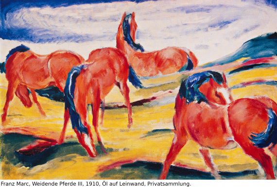 Franz Marc - Zwei Pferde. Verso: Zwei stehende Mädchenakte mit grünem Stein - 