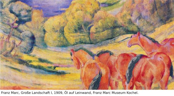 Franz Marc - Zwei Pferde. Verso: Zwei stehende Mädchenakte mit grünem Stein - 