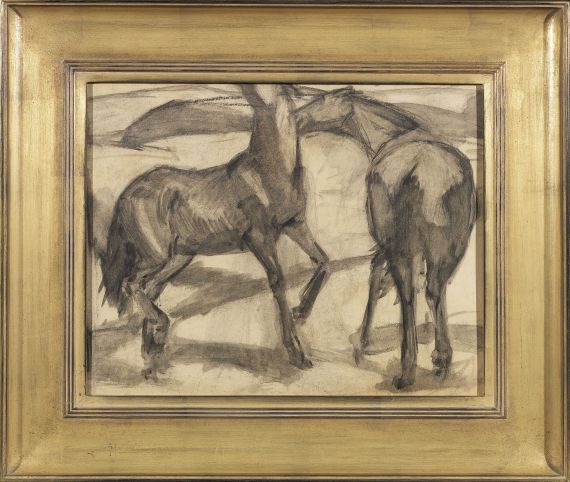 Franz Marc - Zwei Pferde. Verso: Zwei stehende Mädchenakte mit grünem Stein - Frame image