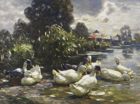 Alexander Koester - Acht Enten am Wasser