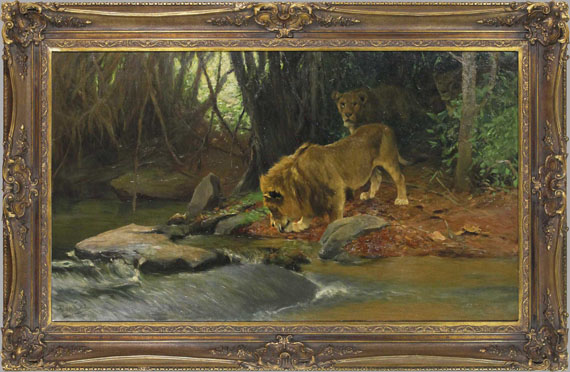 Wilhelm Kuhnert - Löwen am Urwaldbach - Frame image