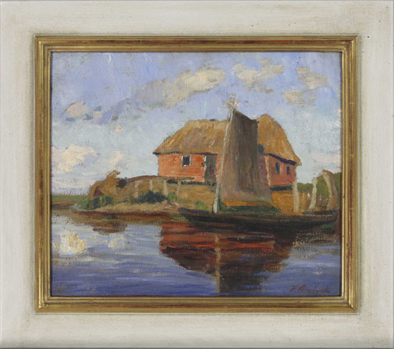 Fritz Overbeck - Hammehütte mit Torfkahn - Frame image