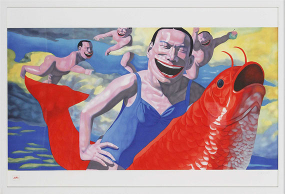 Yue Minjun - Floating Clouds - Frame image