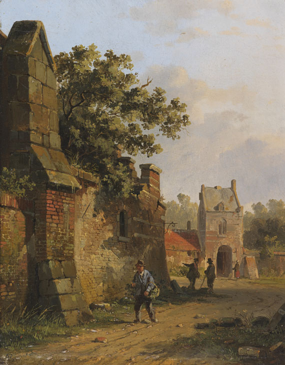 Adrianus Eversen - Figuren an einer Stadtmauer [Figuren bijeen stadtmuur]