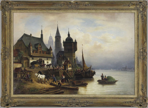 Wilhelm Meyerheim - Postkutsche im Pommerschen Hafen - Frame image