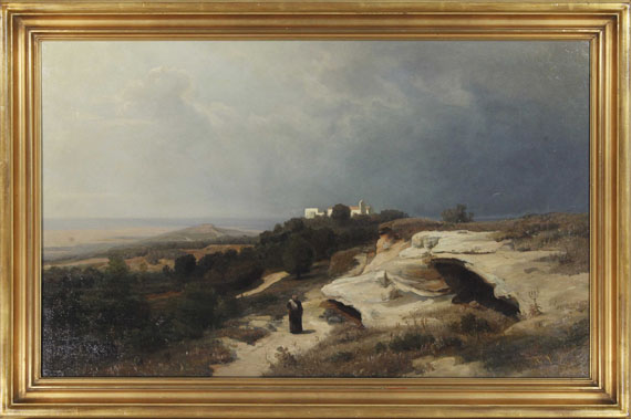 Oswald Achenbach - Campagnalandschaft mit wanderndem Mönch - Frame image