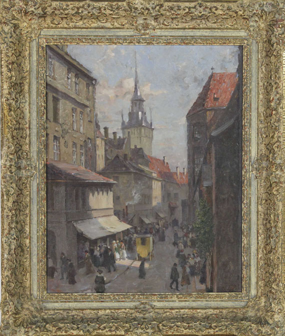 Charles (Karl) Vetter - Blick vom Petersbergl auf das Alte Rathaus in München - Frame image