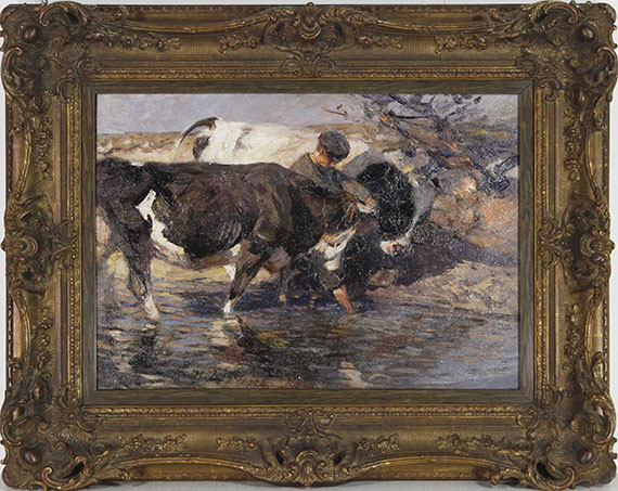 Heinrich von Zügel - Treiber mit zwei Rindern an der Furt - Frame image