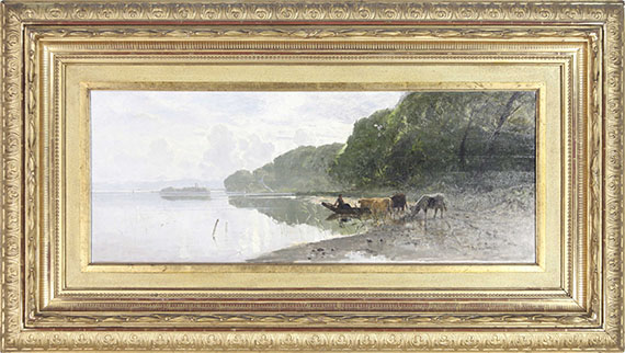 Richard von Poschinger - Uferlandschaft am Starnberger See mit weidenden Kühen - Frame image