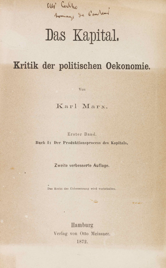 Karl Marx - Das Kapital. Mit eigh. Widmung