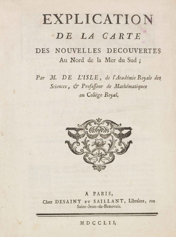 Joseph-Nicolas Delisle - Explication de la carte des nouvelles decouvertes. Text u. Karte in 1 Kassette - 