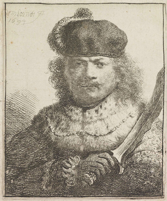 Harmenszoon Rembrandt van Rijn - Selbstbildnis mit erhobenem Säbel