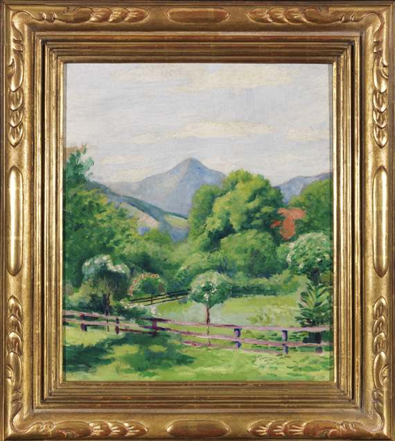 August Macke - Garten in Tegernsee mit Haus und Berg - Frame image