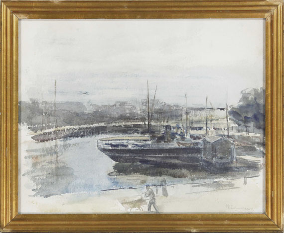 Max Liebermann - Quai in Hamburg / Meereswellen - Frame image