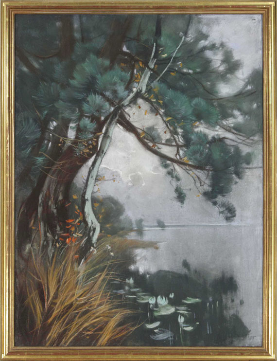 Karl Hagemeister - Uferlandschaft mit Kiefern und Seerosen (Schwielowsee) - Frame image