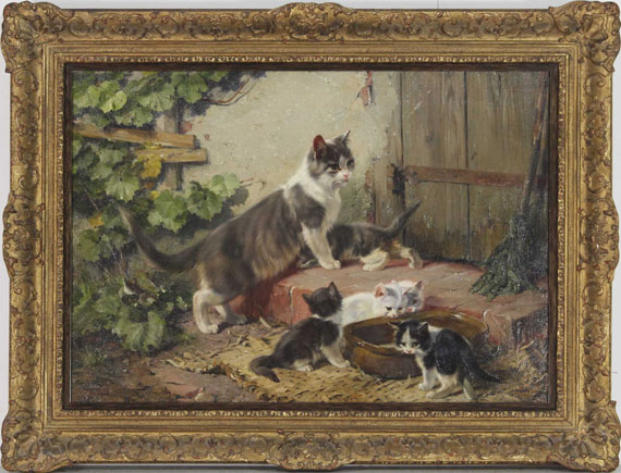 Julius II Adam - Katzenfamilie am Milchnapf - Frame image