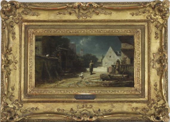 Carl Spitzweg - Nachtwächter bei Mondschein, Hund und Katze - Frame image