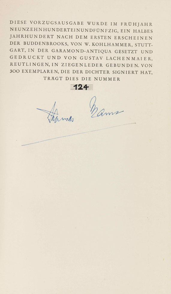 Thomas Mann - Buddenbrooks (sign.). Dabei: 2 sign. Vorzugsausgaben