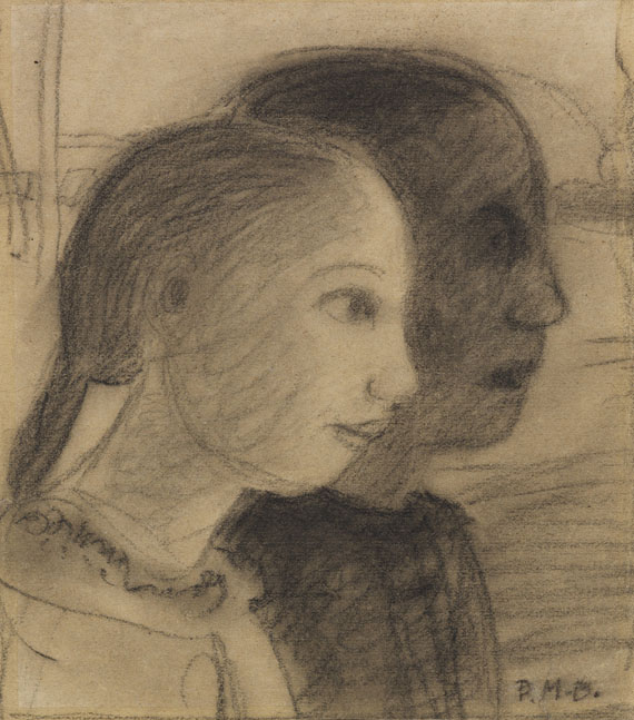 Paula Modersohn-Becker - Zwei Mädchenköpfe im Profil nach rechts