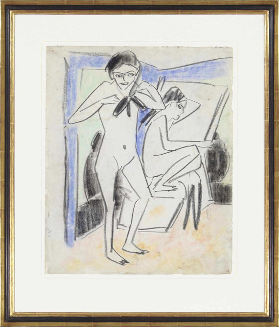 Ernst Ludwig Kirchner - Sitzende mit großem Hut, Emy Frisch / Szene im Atelier (Fränzi (Marzella) und Artistin) - Frame image