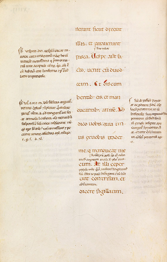 Manuskripte - Markus-Evangelium mit Glossa ordinaria. Pergamenthandschrift, Italien