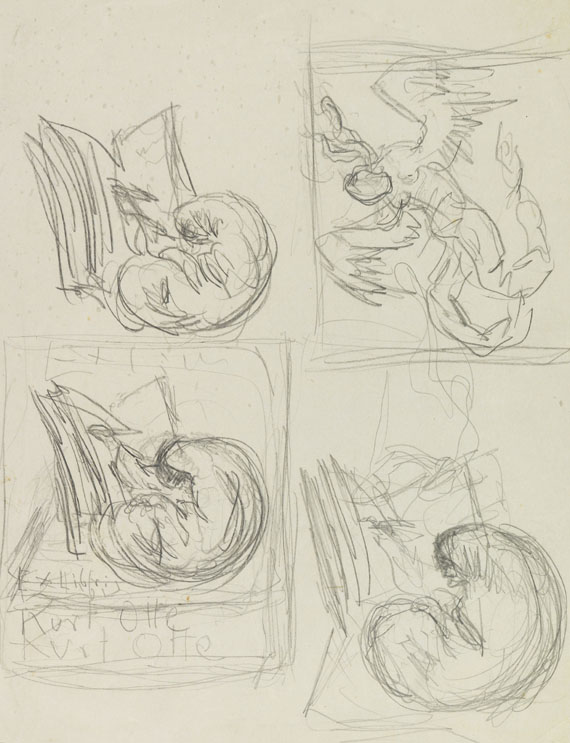 Alfred Kubin - Zwei Blätter Entwurfszeichungen für Exlibris + Beigaben - 