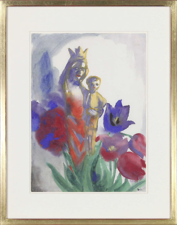 Emil Nolde - Madonnenfigur mit Kind und Tulpen - Frame image