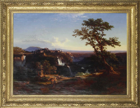 Johann Jakob Frey - Die Kaskaden von Tivoli in der Abendsonne - Frame image