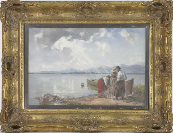 Joseph Wopfner - Fischer am Chiemseeufer - Frame image