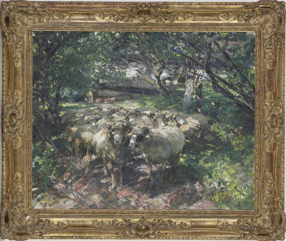 Heinrich von Zügel - Schafherde im Obstgarten - Frame image