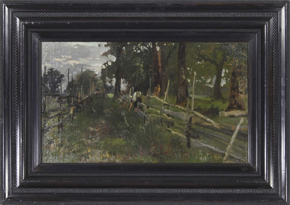 Josef Wenglein - Bauernbub, am Gatter sitzend - Frame image