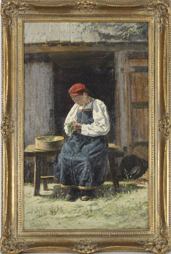 Vladimir Egorovitch Makovskij - Russische Bäuerin bei der Arbeit - Frame image