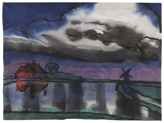 Emil Nolde - Friesisches Bauernhaus und Windmühle