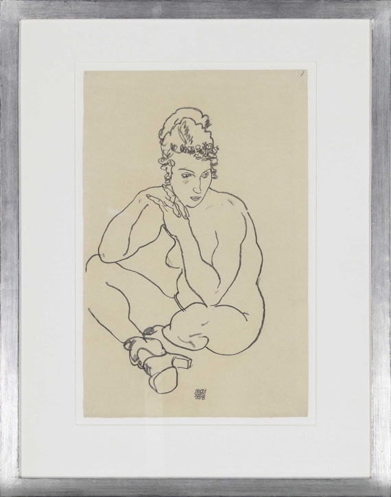Egon Schiele - Sitzender weiblicher Akt, die Arme auf die Knie gestützt, die Beine verschränkt - Frame image