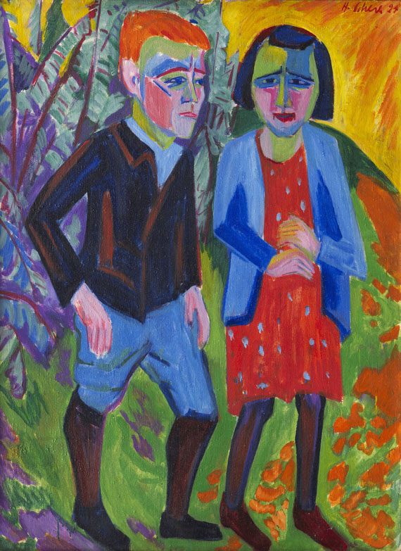 Hermann Scherer - Paar in der Landschaft (recto), Porträt eines Mannes mit einer Pfeife (verso)