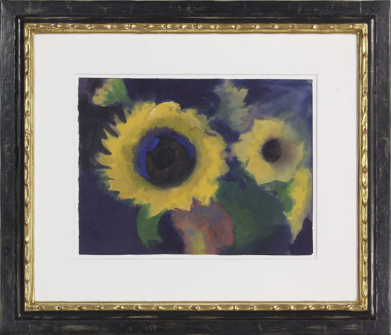 Emil Nolde - Zwei Sonnenblumen vor dunklem Grund - Frame image