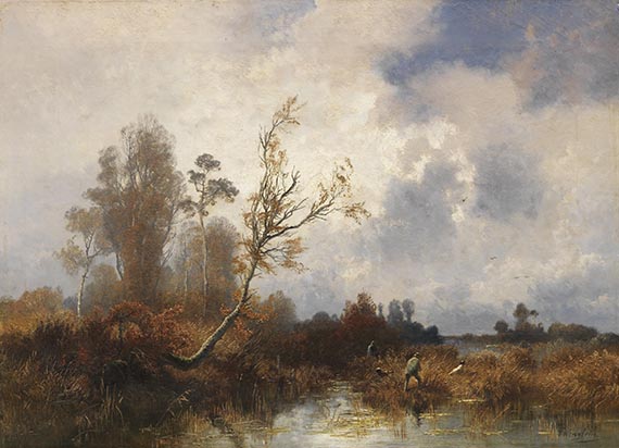 Josef Wenglein - Herbstliche Landschaft mit Jägern im Dachauer Moos