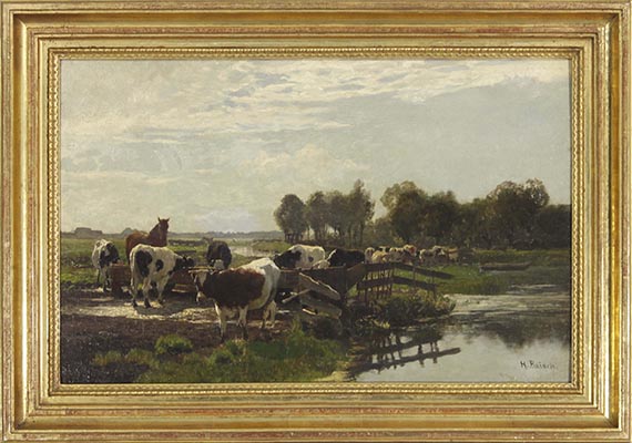 Hermann Baisch - Weidetiere in Flusslandschaft - Frame image