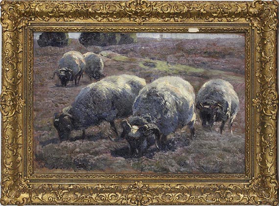 Heinrich von Zügel - Weidende Schnucken in sonniger Heide - Frame image