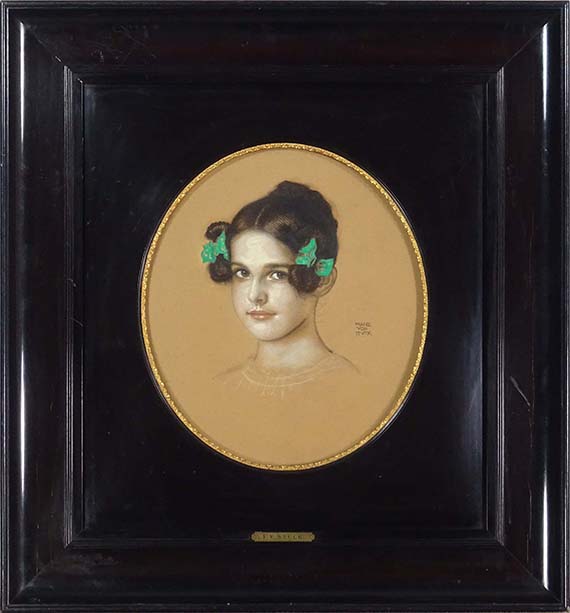 Franz von Stuck - Bildnis der Tochter Mary mit grünen Schleifen - Frame image