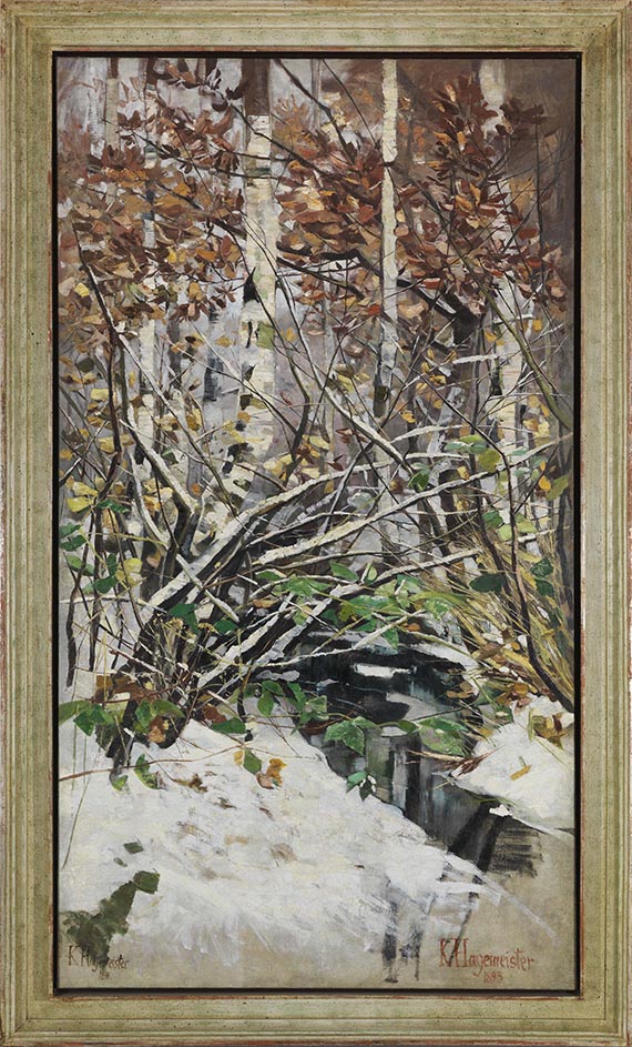 Karl Hagemeister - Verschneiter Birkenwald an einem Bachlauf - Frame image