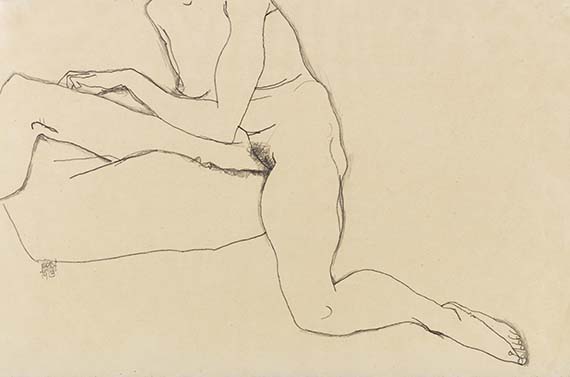Egon Schiele - Sitzendes Mädchen mit ausgestrecktem Arm und Bein